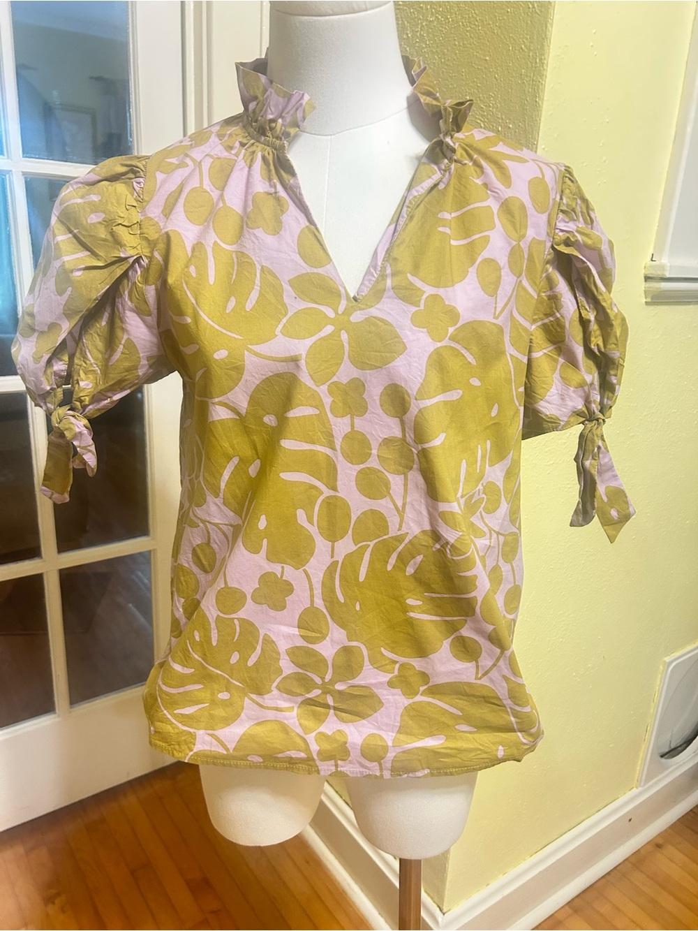 THML Lilac Blouse with Olive Botanical Print